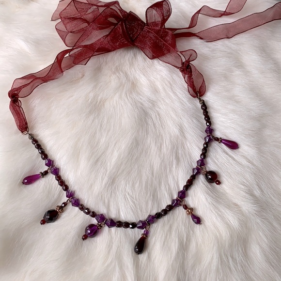 Avon Beaded Choker with Ribbon Tie